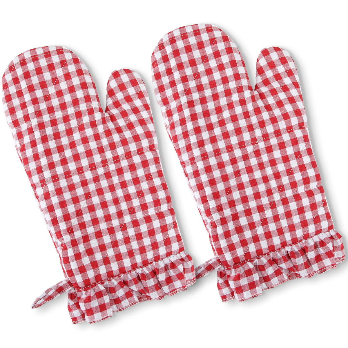 Twistover Ruffle Gingham Oven Mitts 2-Pack Set, Sage Green, 7"x13"