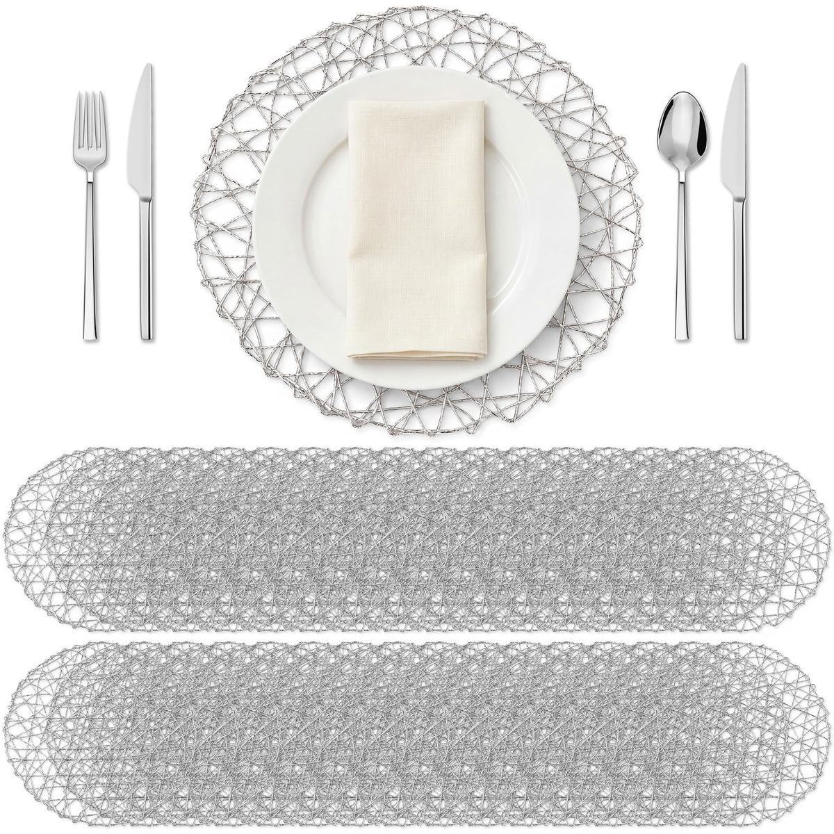 Threehoney Paper Braided Round Placemats, Set of 24, Brown, 13 in