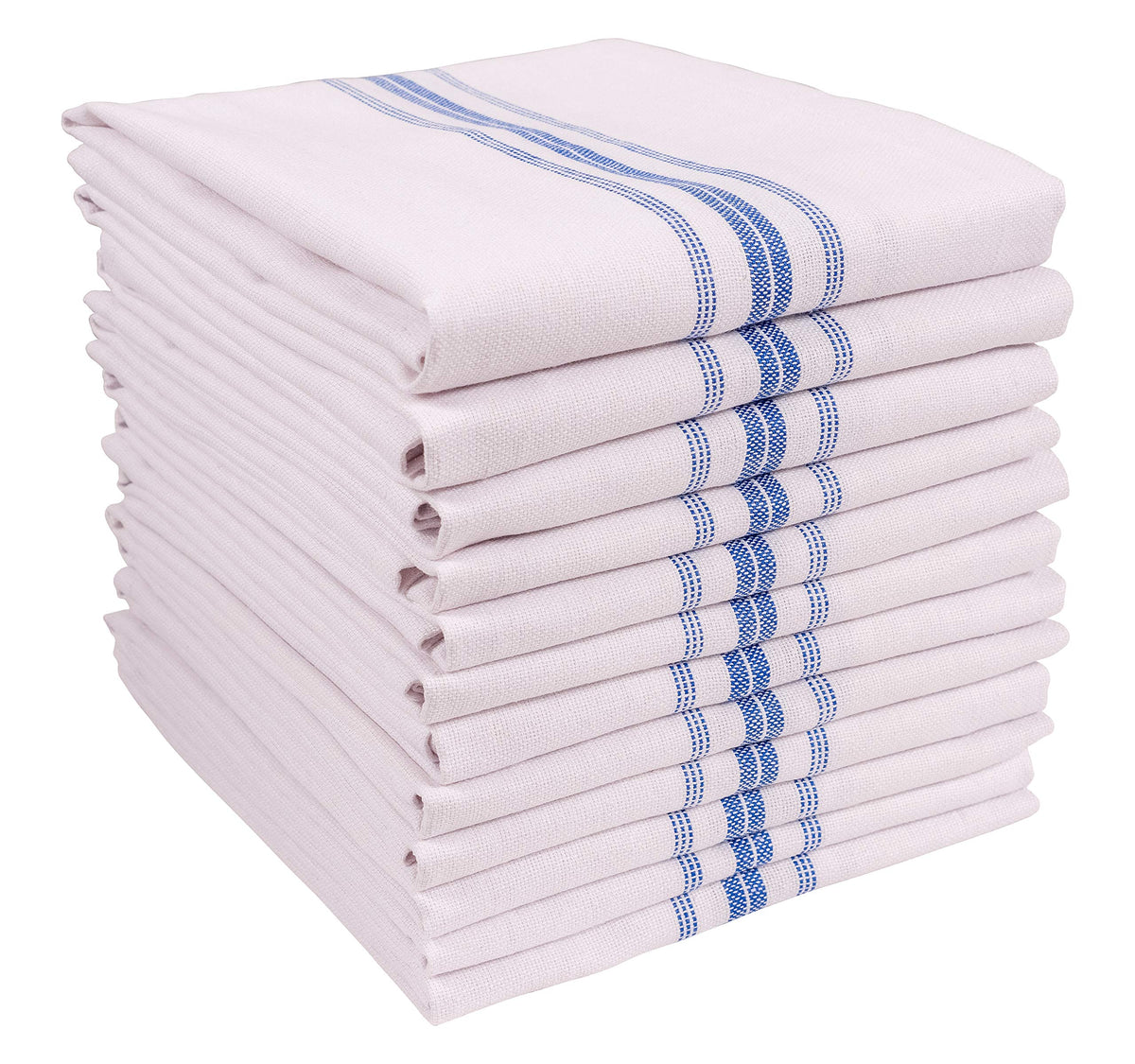 KAF Home Classic Farmhouse Stripe Kitchen Towels, Pure Cotton Dish Towels, Towel Dish Cloths for Cooking, Cleaning, and Dining, Set of 12, Blue