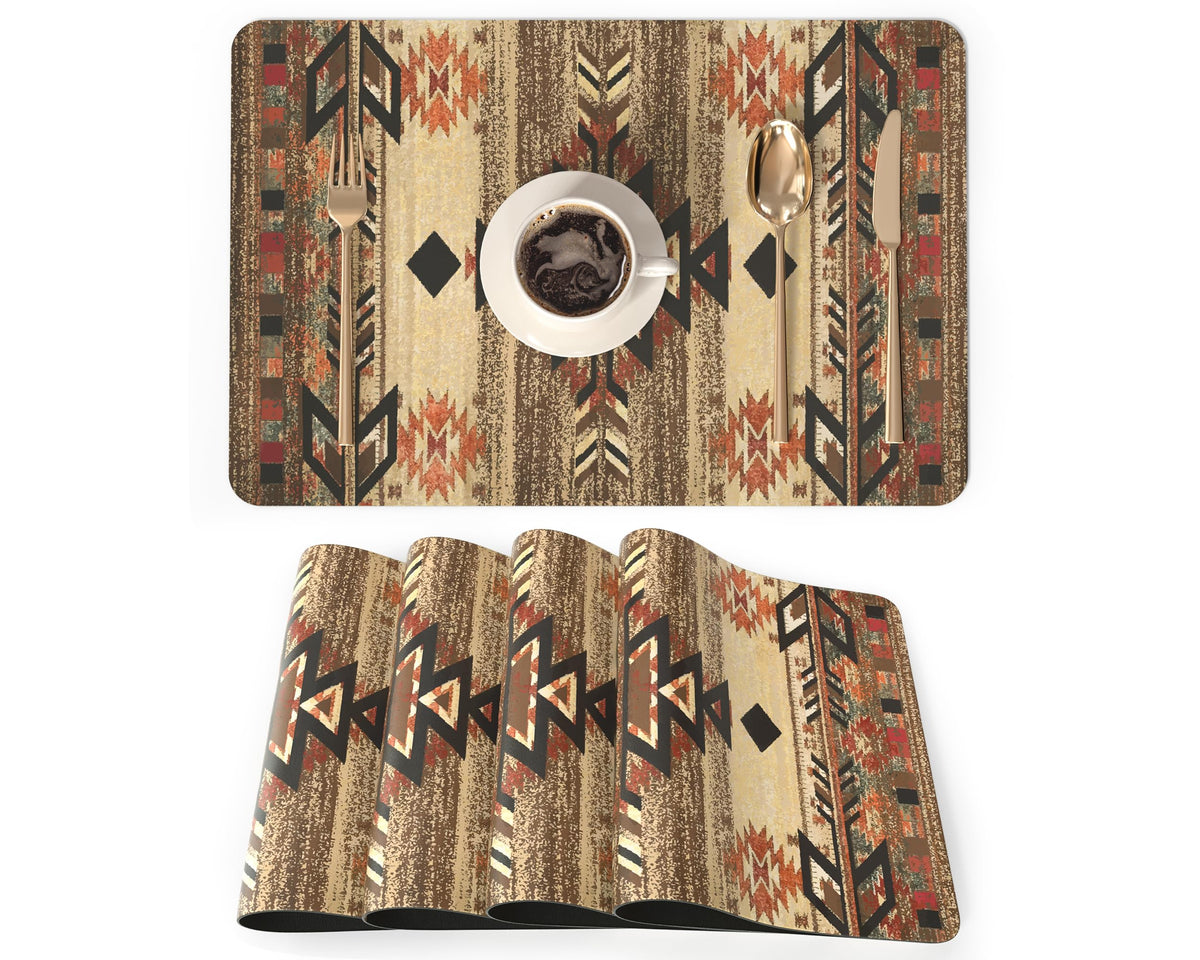 QIYI PU Leather Placemats Set of 6, 12"x18" Waterproof Table Mats, Dahlia
