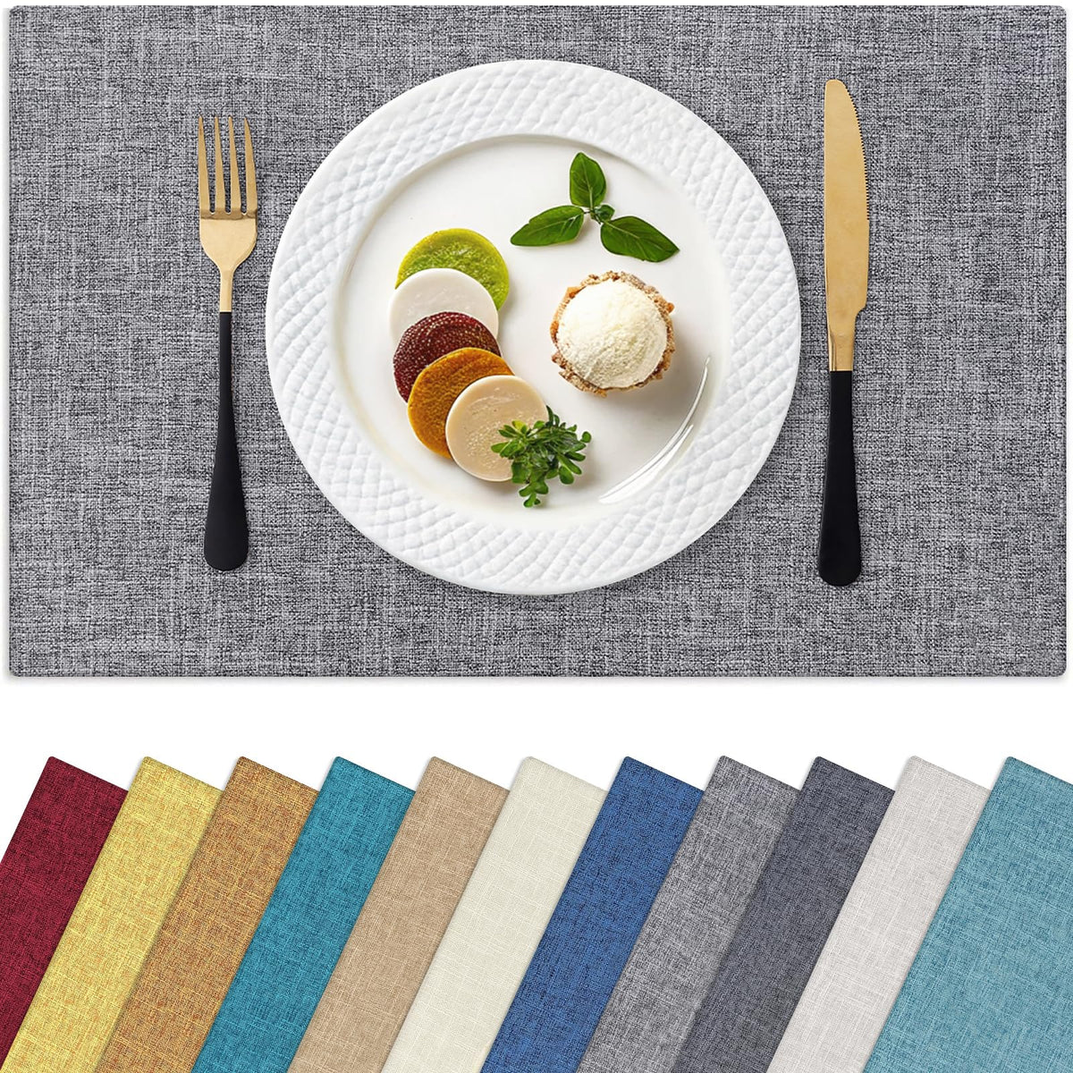 Homaxy Cloths Placemats for Dining Table Set of 6, 13" x 19", Flaxen