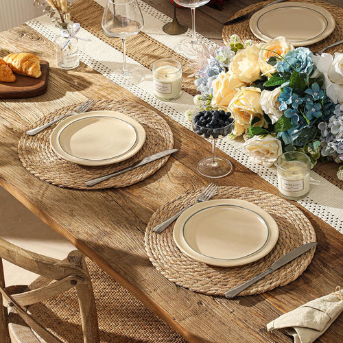 13.8'' Round Woven Placemats Set of 12, Boho Wicker Chargers, Terrekraft