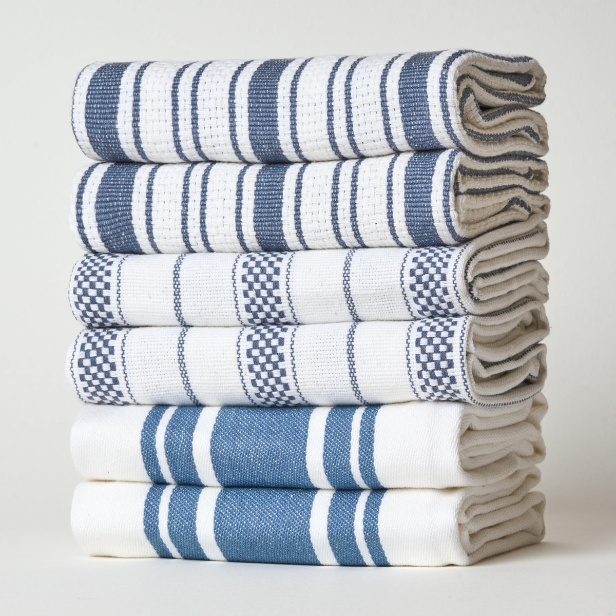 Kitchen Towels Set – Pack of 6 (20’’ x 30’’) Extra Large Premium Cotton Dish Towels for Kitchen – Chain Stripe Towels – Absorbent – 100% Cotton – with Hanging Loop – Beige