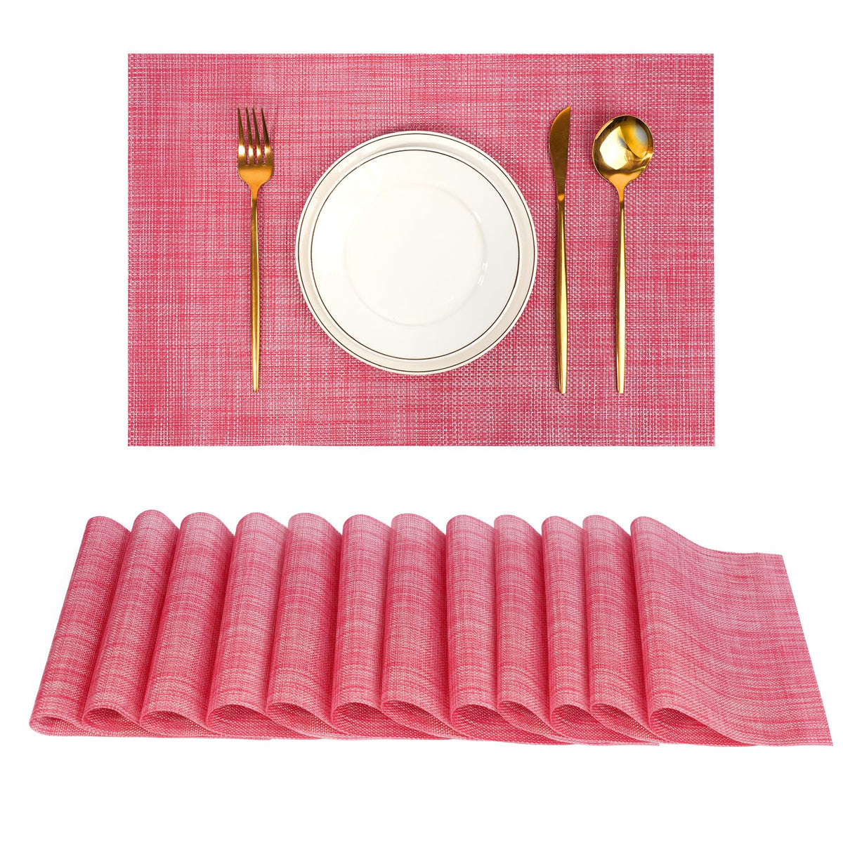 Placemats Set of 8，Non-Slip PVC Weave Table Mats Easy to Clean，Heat Resistant Place Mats for Kitchen Dining Table Decoration Indoor Outdoor，Beige