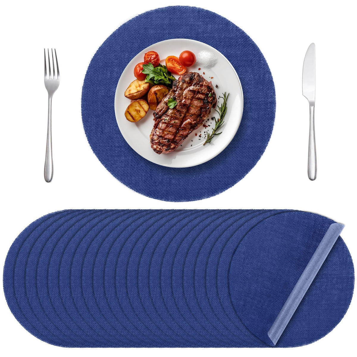 Aneco 50 Pcs Round Burlap Placemats 11.8 Inch Reusable Fall Table Mats