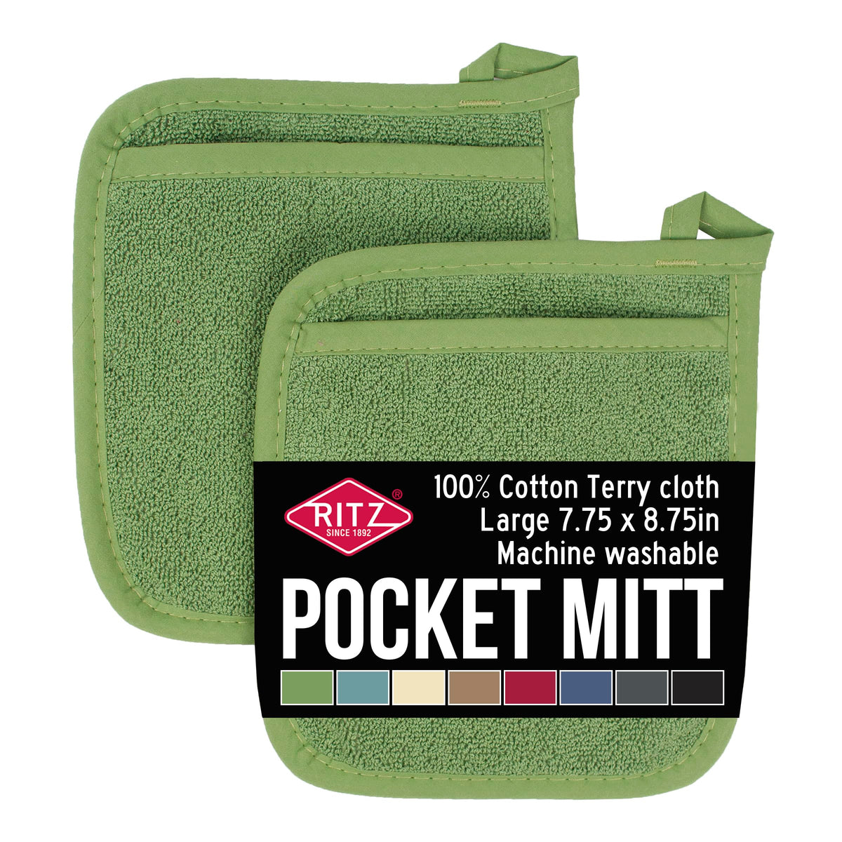 RITZ Terry Pocket Mitt & Hot Pad: Unparalleled Heat Resistant, Durable 100% Cotton – Ergonomically Designed for Optimal Grip – Easy-Care Machine Washable – 2-Pack, Paprika