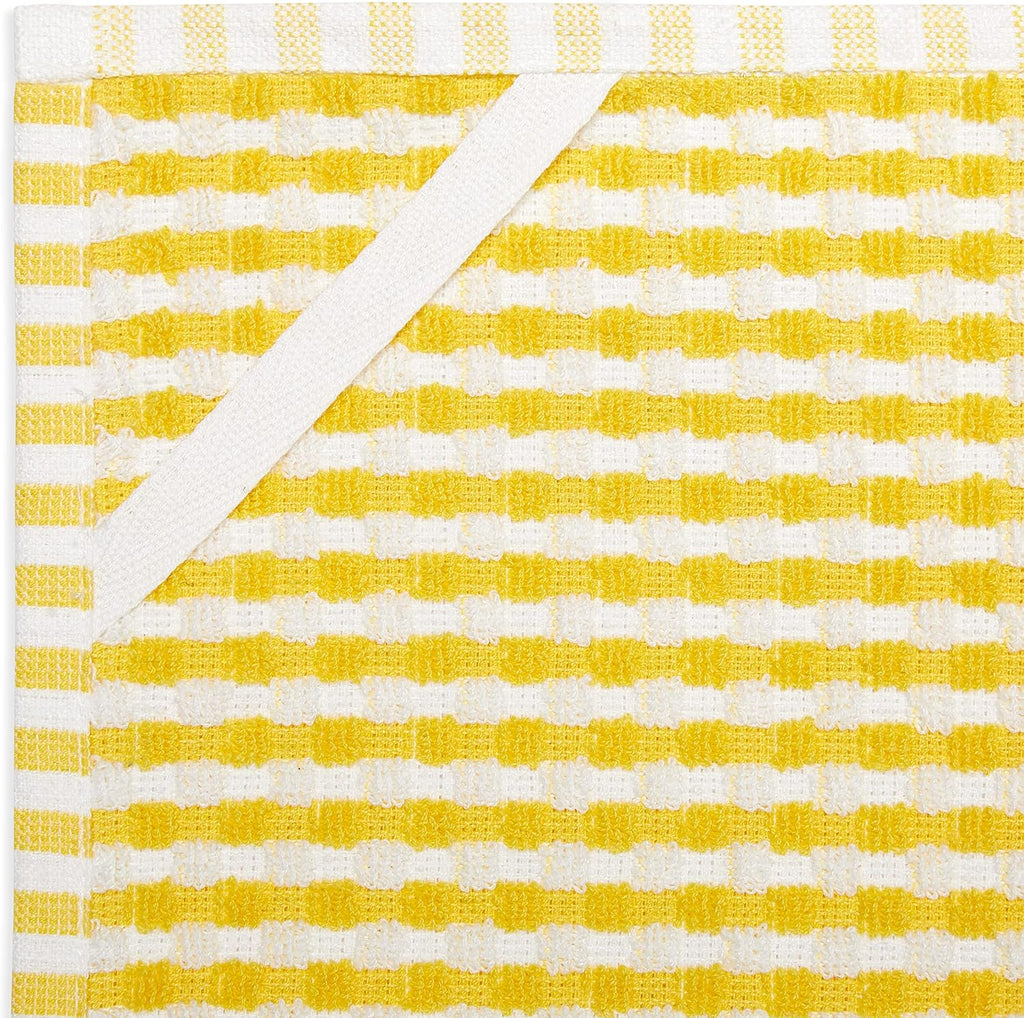 Gingham Check Terrycloth Kitchen Dish Towel Absorbent Large 18 x 28 Inches with Hanging Loop, Set of 4 (Lemon Yellow)