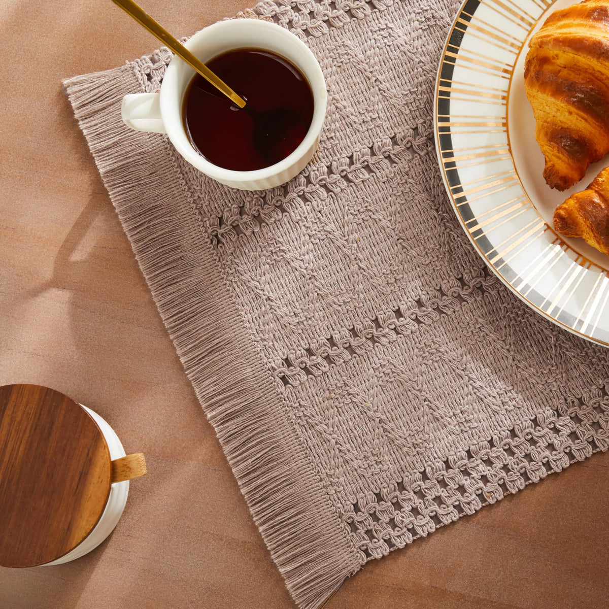 ZeeMart Macrame Style Boho Placemats Set of 4, Olive 12x20 Inch