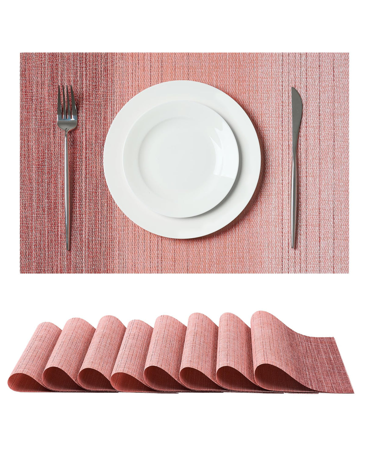 Beige Placemats Set of 6 - Heat-Resistant, Non-Slip Table Mats, Washable Woven Vinyl for Indoor & Outdoor Dining