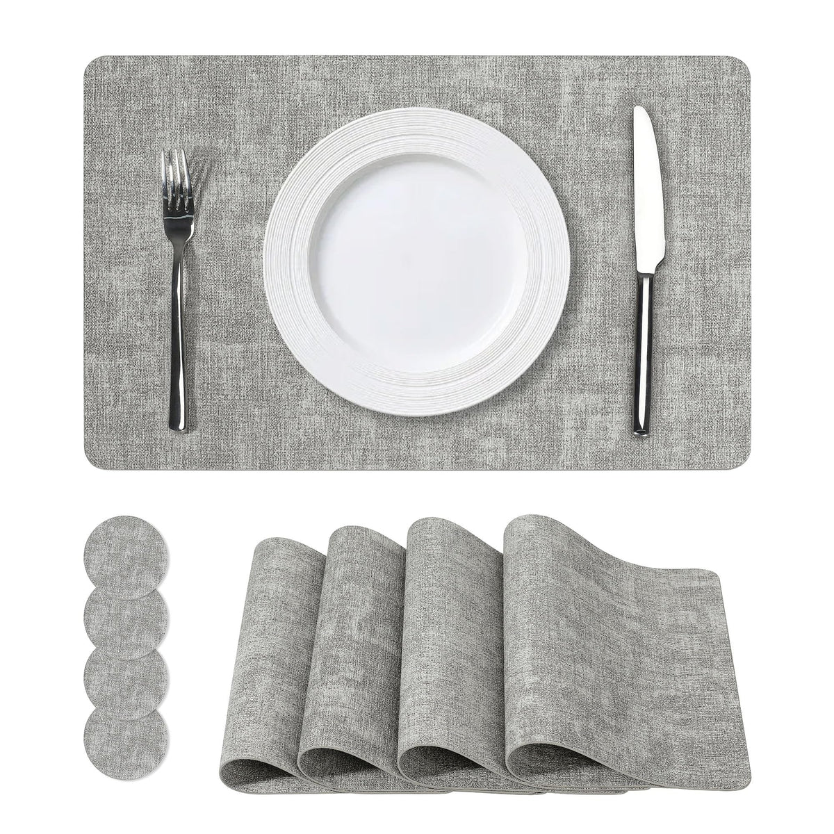 NCUE Vinyl Placemats Set of 6, 17"x12" Wipeable Place Mats with Coasters