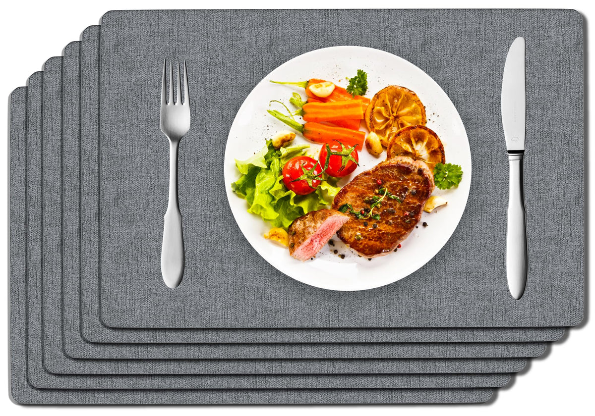DOLOPL Placemats Set of 6, Reversible Faux Leather Place Mats, Charcoal