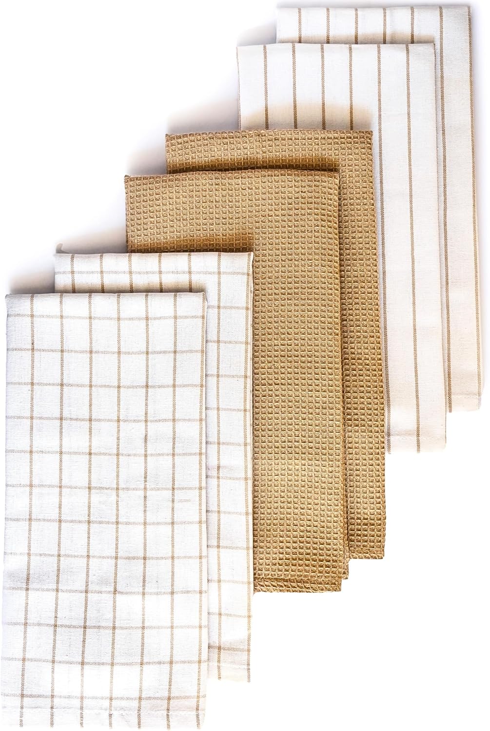 Cotton Dish Towels For Kitchen Drying - Highly Absorbent Wide Beige Striped Plaid Tea Towels - 18"X28" Set Of 6 Farmhouse Linen Dishtowels In Bulk - Pano De Prato Para Cozinha - T Towles Towls