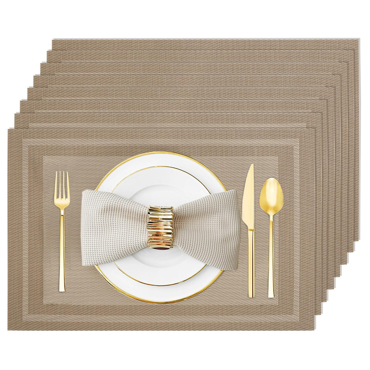 Silver Grey Vinyl Placemats Set of 6, Heat Resistant Table Placemats