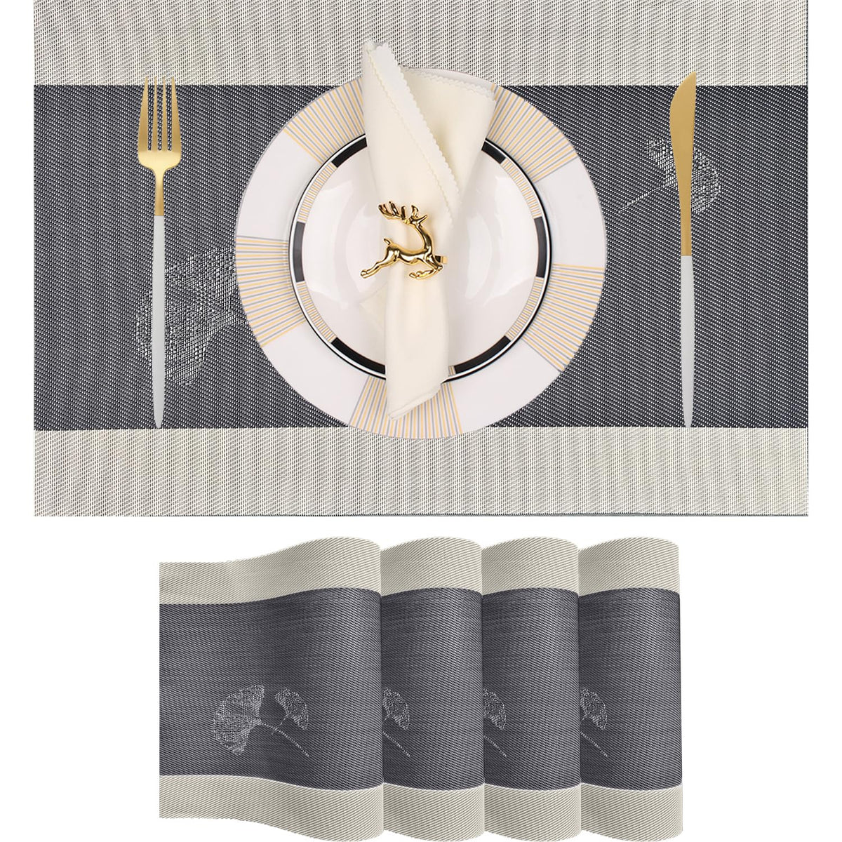 PIGCHCY Placemats,Washable Vinyl Woven Table Mats,Elegant Durable Placemats for Dining Table Set of 6 (Bamboo-Brown)