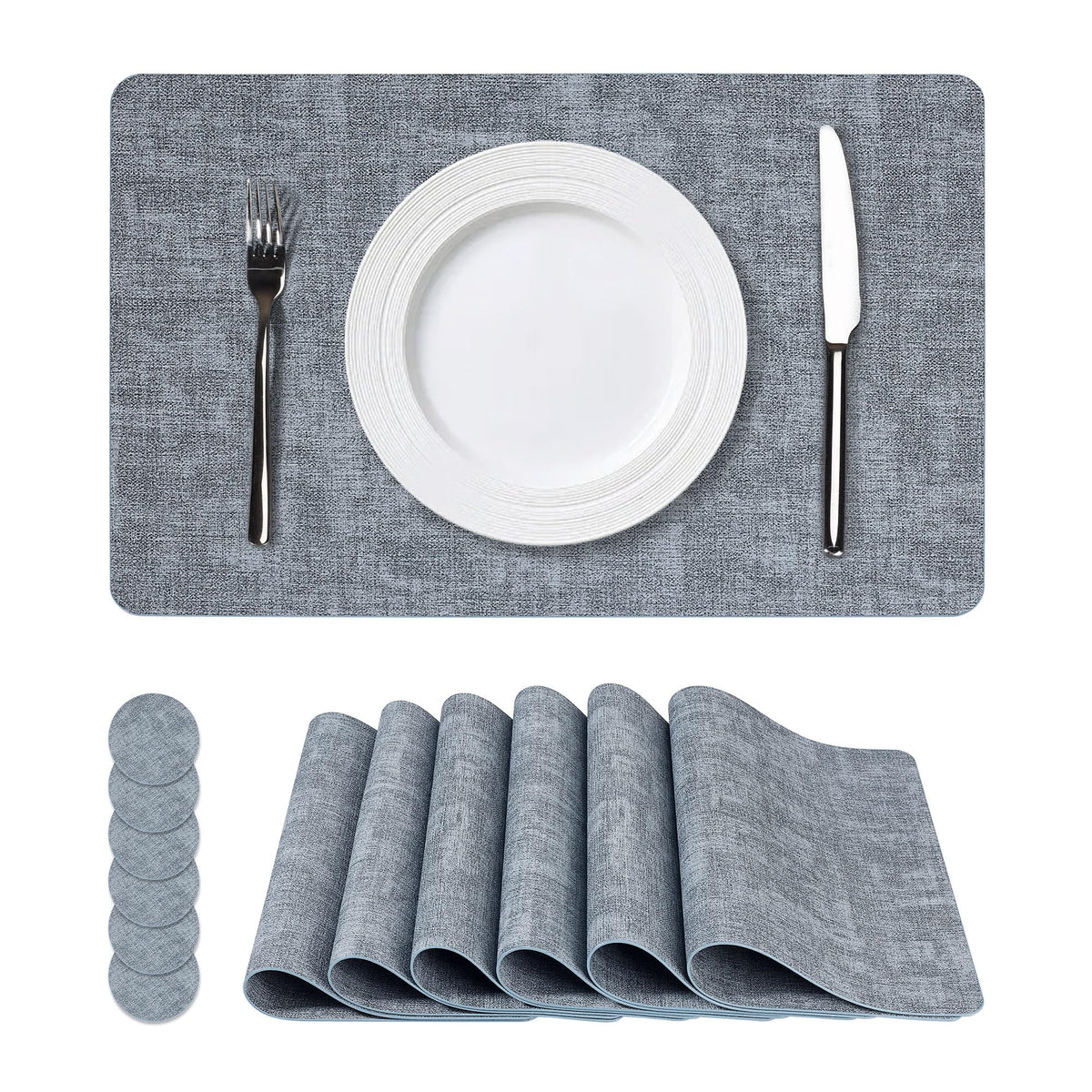 NCUE Vinyl Placemats Set of 6, 17"x12" Wipeable Place Mats with Coasters