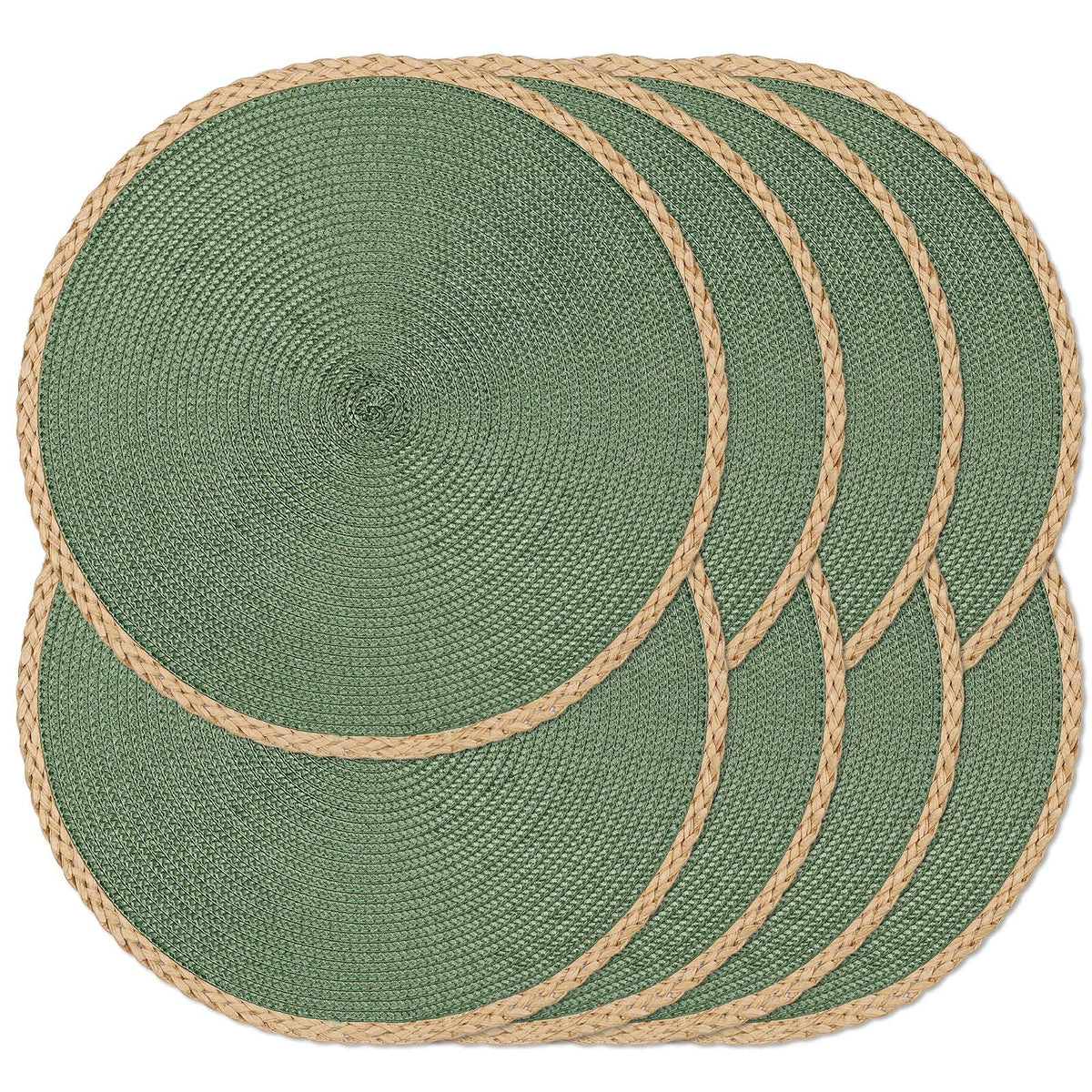Round Placemats Set of 4, Woven Table Mats, Thin Edge, Black