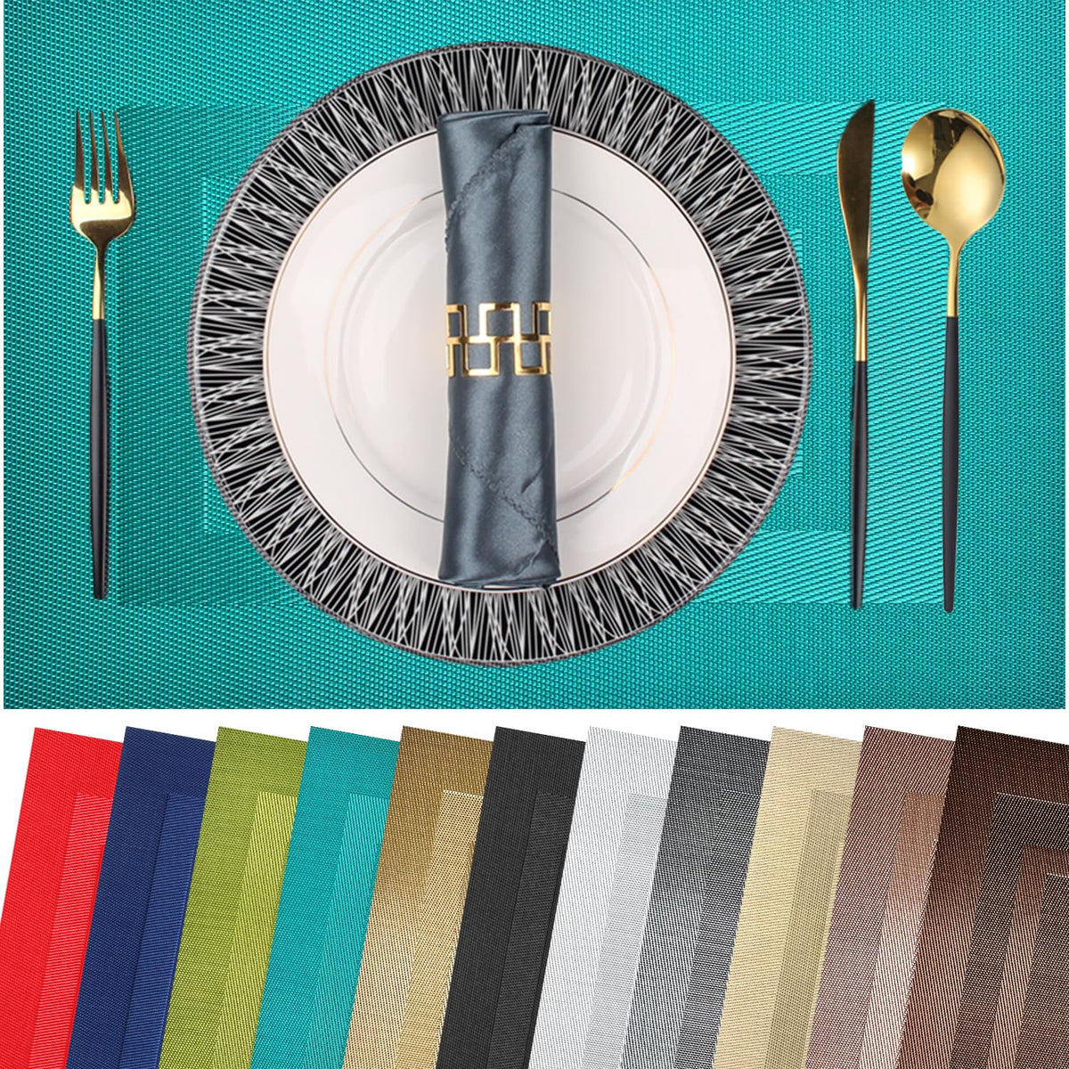 PIGCHCY Placemats,Washable Vinyl Woven Table Mats,Elegant Durable Placemats for Dining Table Set of 4 (18 x 12 inches, Navy Blue)