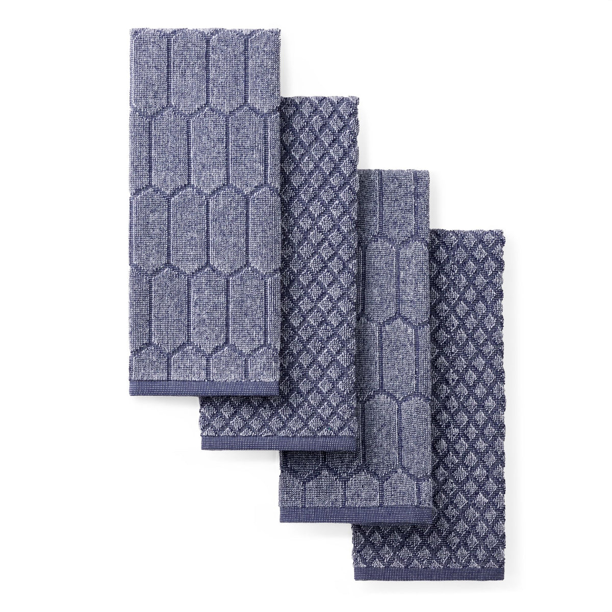 Martha Stewart Honeycomb Chambray Textured Kitchen Towel 4-Pack Set, 100% Cotton with Absorbent Terrycloth, Decorative Kitchen Towels, Natural, 16"x28"