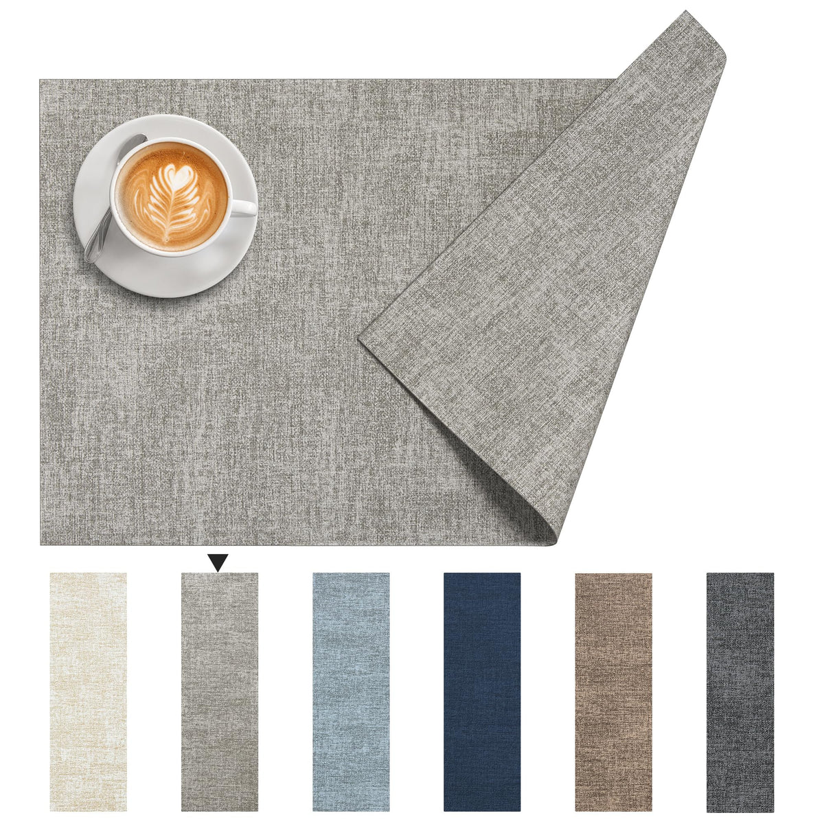 DOLOPL Placemats Set of 6, Reversible Faux Leather Place Mats, Grey