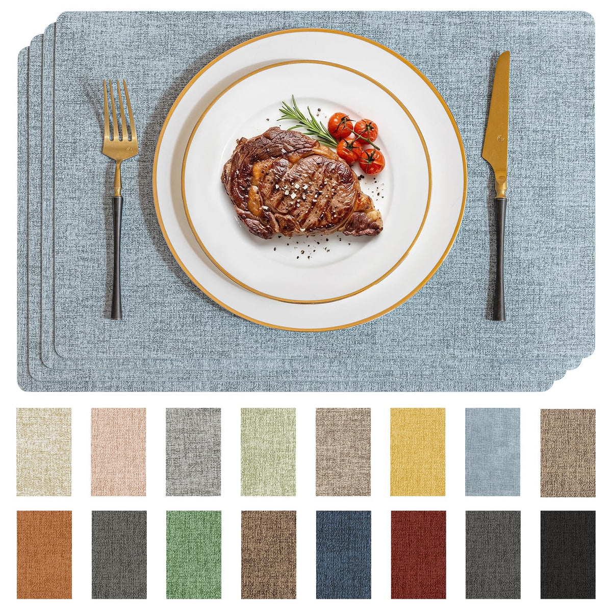 Romanstile Faux Leather Vinyl Placemats Set of 6, Beige