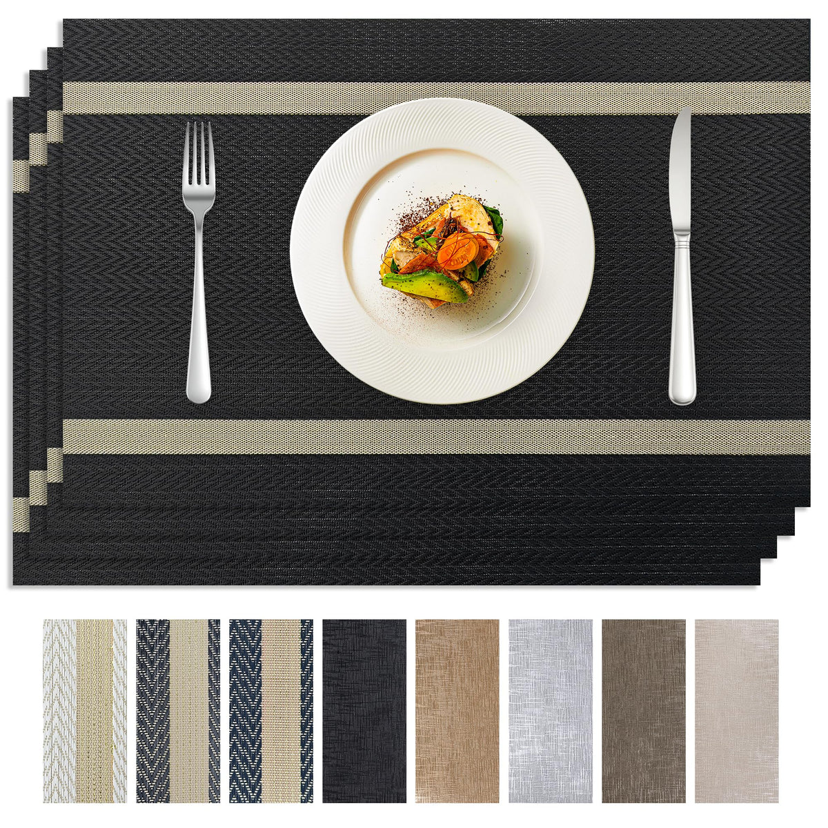 COOLMI Beige Placemats Set of 4, Washable Woven PVC Table Mats, Heat Resistant Non-Slip Place Mats for Dining Table, Flat Pack No Curled Edges, Indoor Outdoor, 17 x 12 Inch