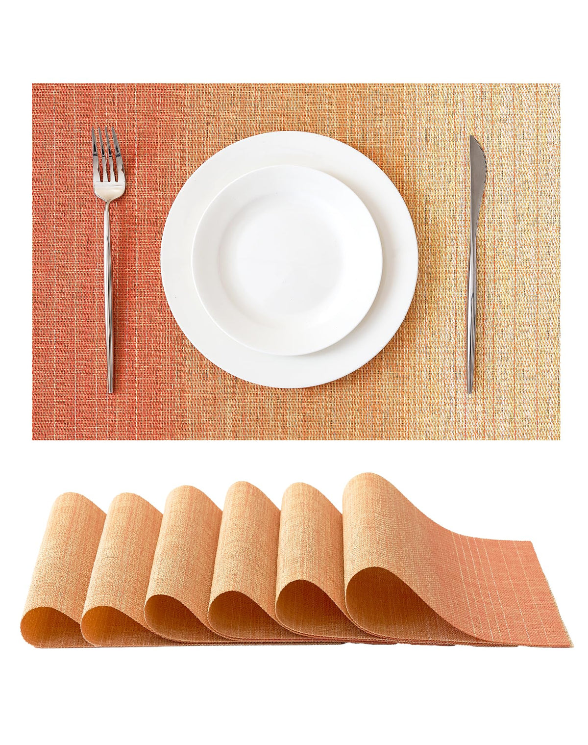 Beige Placemats Set of 6 - Heat-Resistant, Non-Slip Table Mats, Washable Woven Vinyl for Indoor & Outdoor Dining