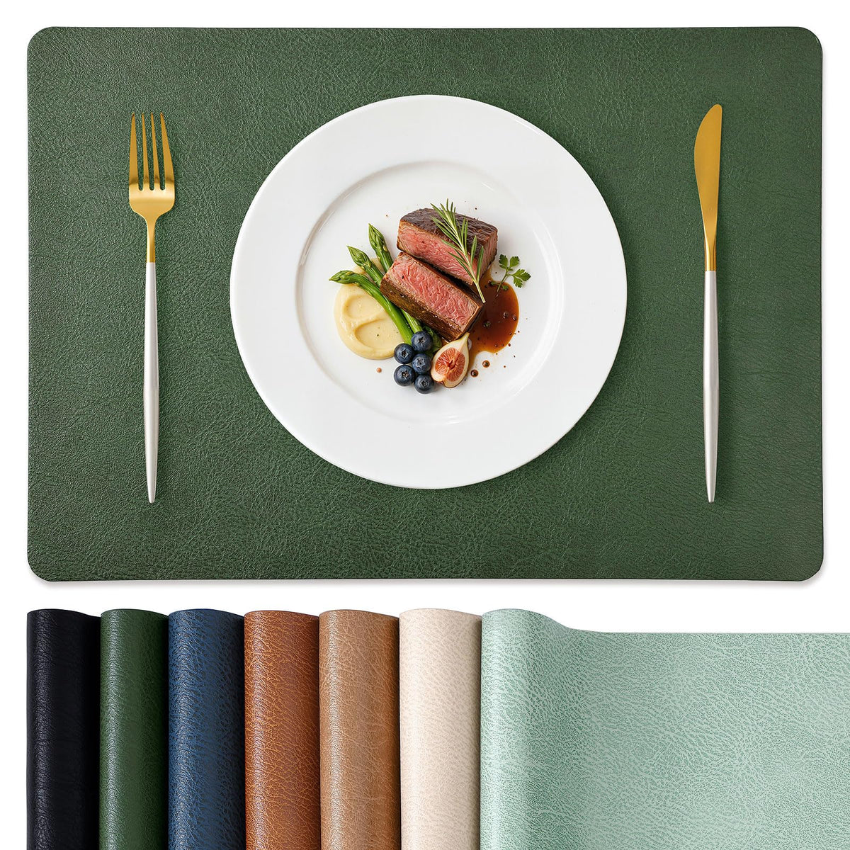 homing Faux Leather Vinyl Placemats Set of 6, Easy to Clean, Beige