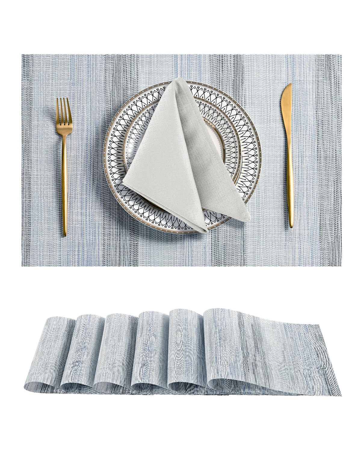 Beige White Placemats Set of 4 - Heat Resistant Non-Slip Place mats for Dining Table, Washable Durable PVC Vinyl Woven Table Mats(Beige White, 4)