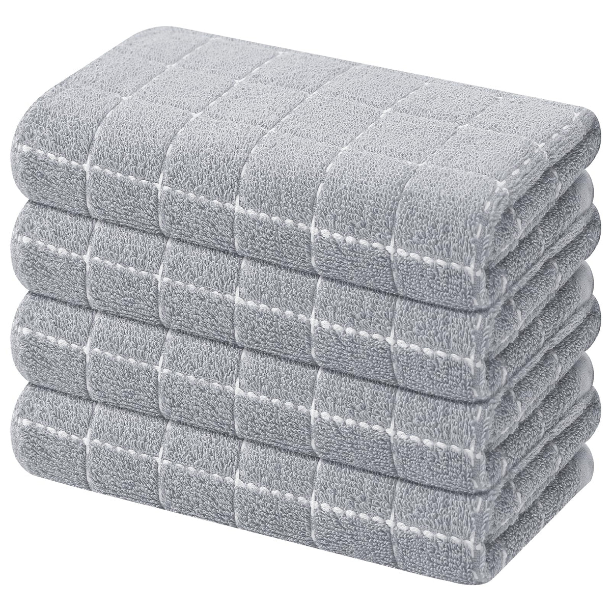 Mordimy Cotton Terry Checkered Kitchen Towels, 16"x 26", 4 Pack, Tan