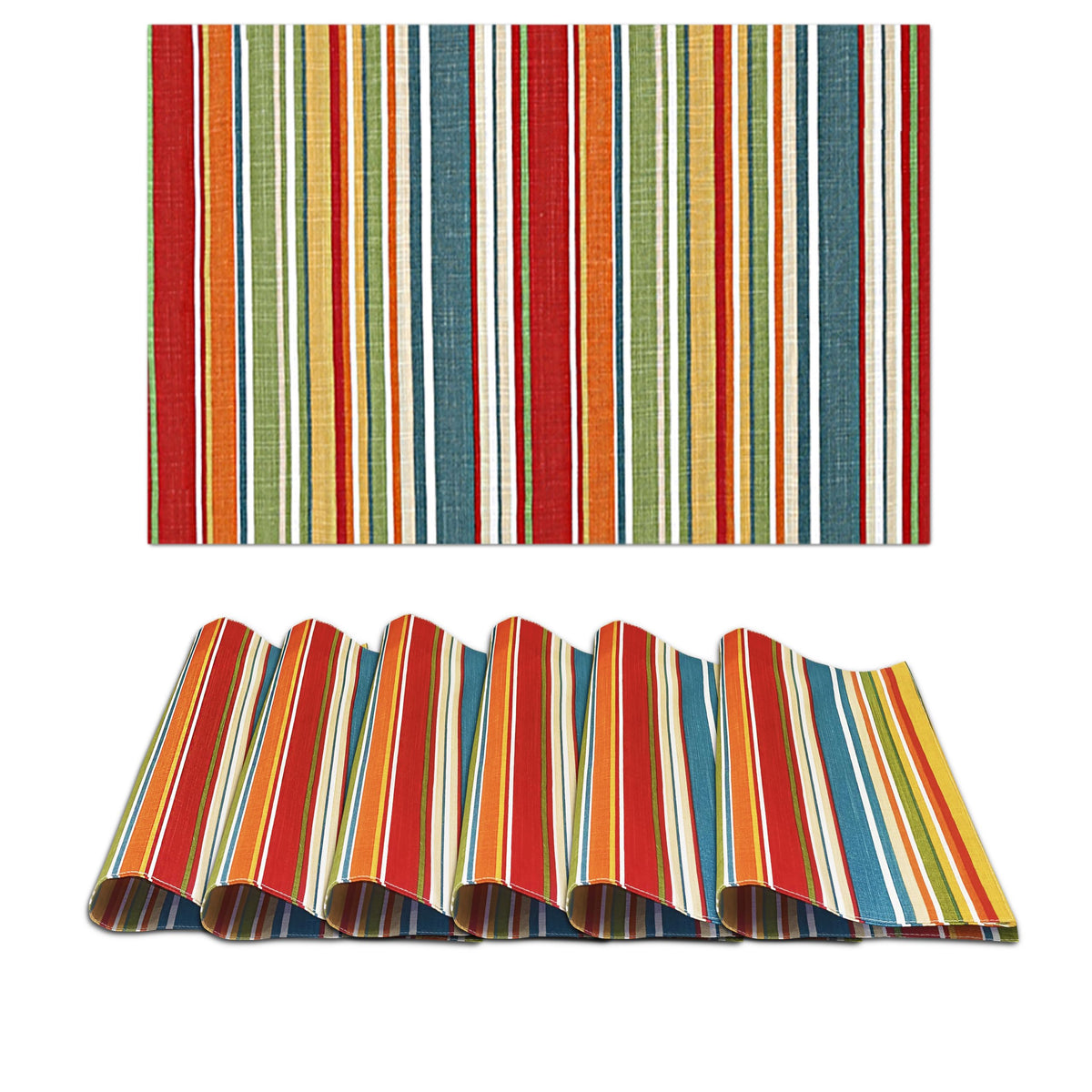 Ruvanti Placemats Set of 6, 100% Cotton Place Mats of 13"x19", Multi Stripe