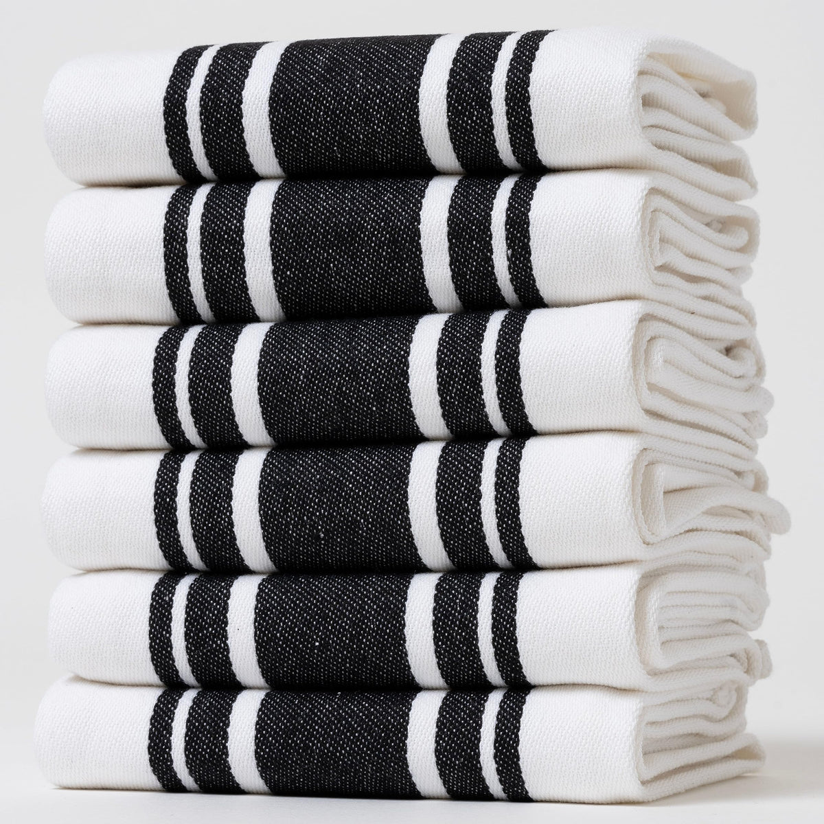 Kitchen Towels Set – Pack of 6 (20’’ x 30’’) Extra Large Premium Cotton Dish Towels for Kitchen – Chain Stripe Towels – Absorbent – 100% Cotton – with Hanging Loop – Beige