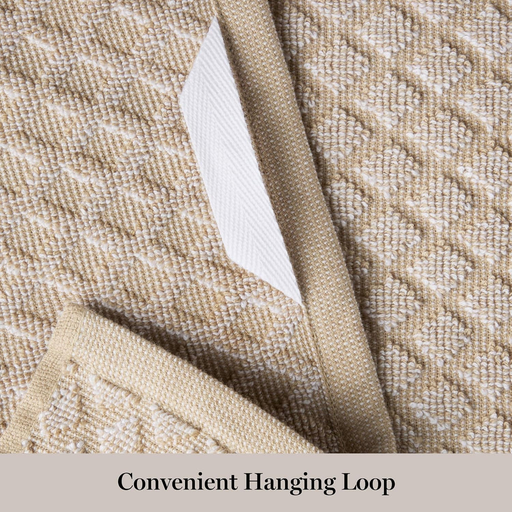 Martha Stewart Honeycomb Chambray Textured Kitchen Towel 4-Pack Set, 100% Cotton with Absorbent Terrycloth, Decorative Kitchen Towels, Natural, 16"x28"