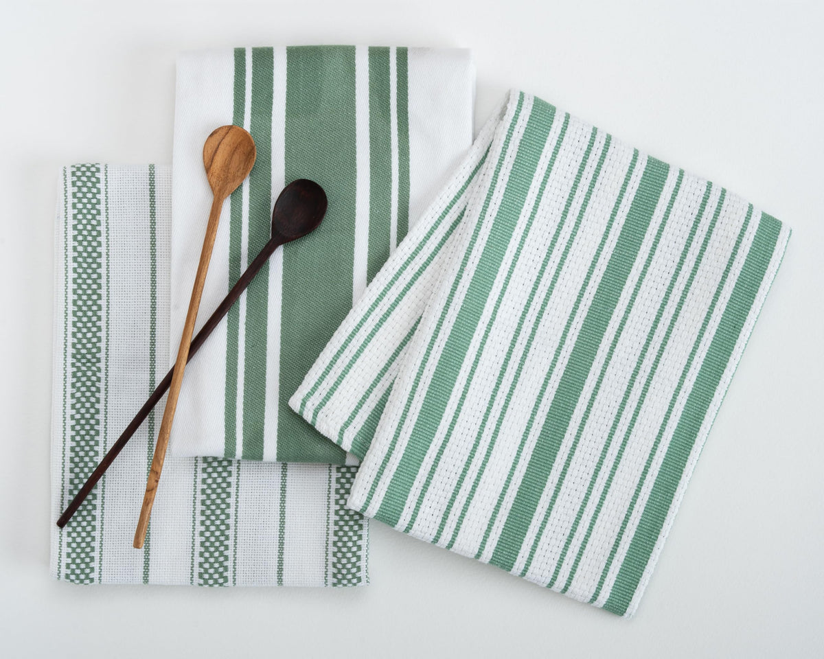 Kitchen Towels Set – Pack of 6 (20’’ x 30’’) Extra Large Premium Cotton Dish Towels for Kitchen – Chain Stripe Towels – Absorbent – 100% Cotton – with Hanging Loop – Beige