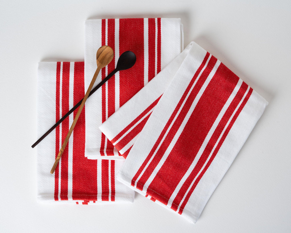 Kitchen Towels Set – Pack of 6 (20’’ x 30’’) Extra Large Premium Cotton Dish Towels for Kitchen – Chain Stripe Towels – Absorbent – 100% Cotton – with Hanging Loop – Beige