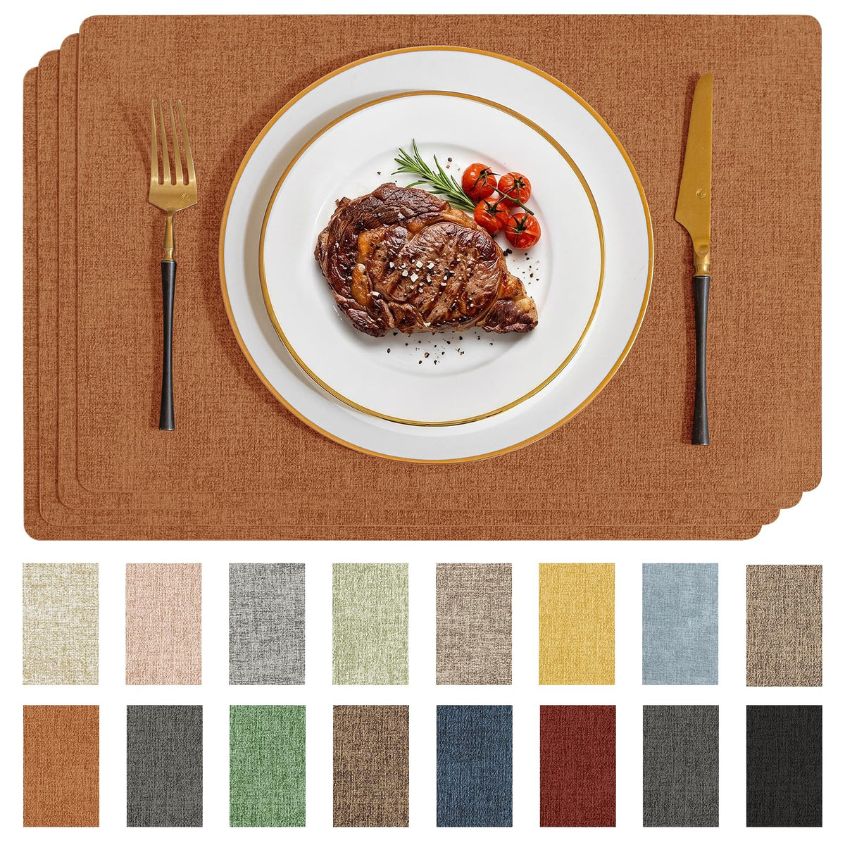 Romanstile Faux Leather Vinyl Placemats Set of 6, Beige