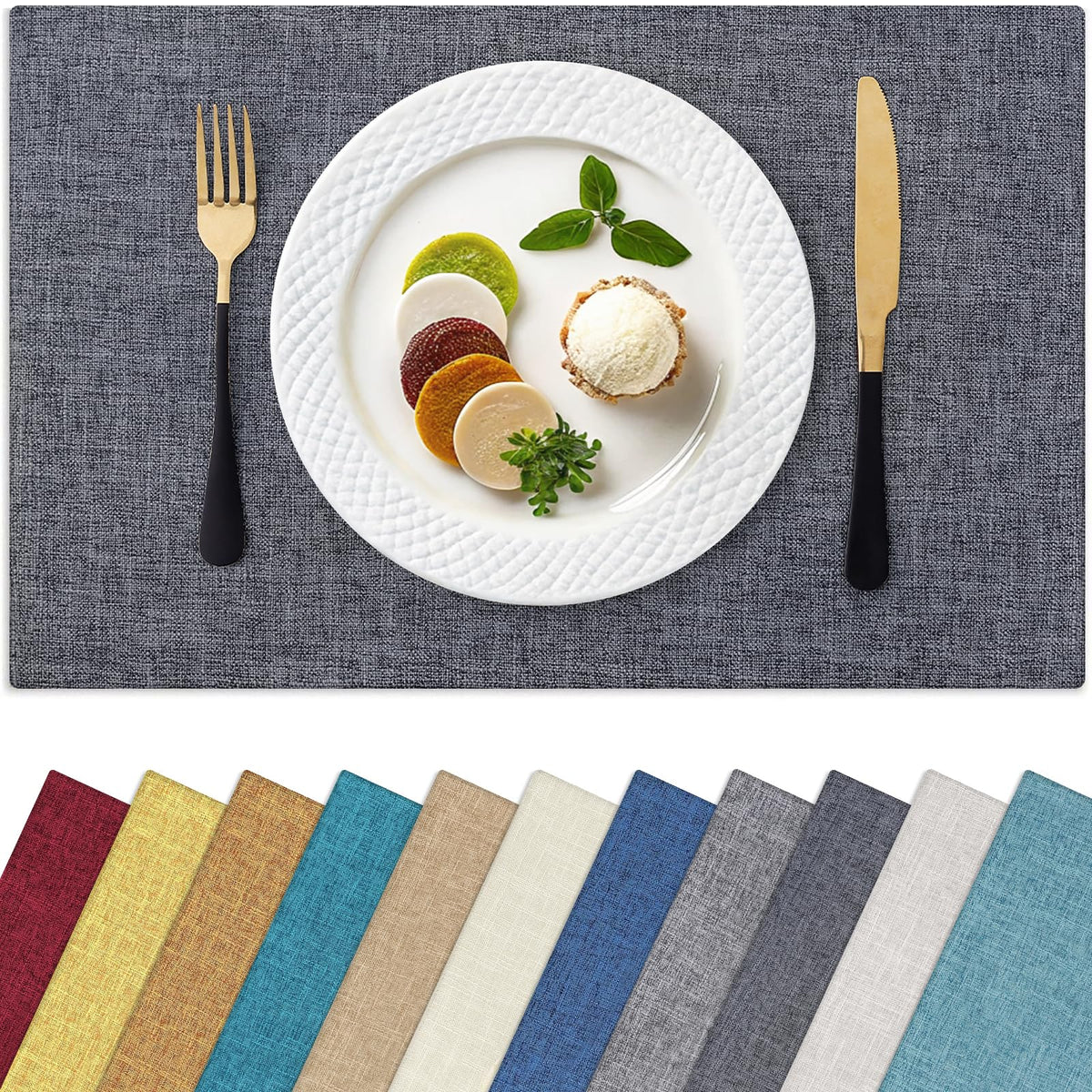 Homaxy Cloths Placemats for Dining Table Set of 6, 13" x 19", Flaxen