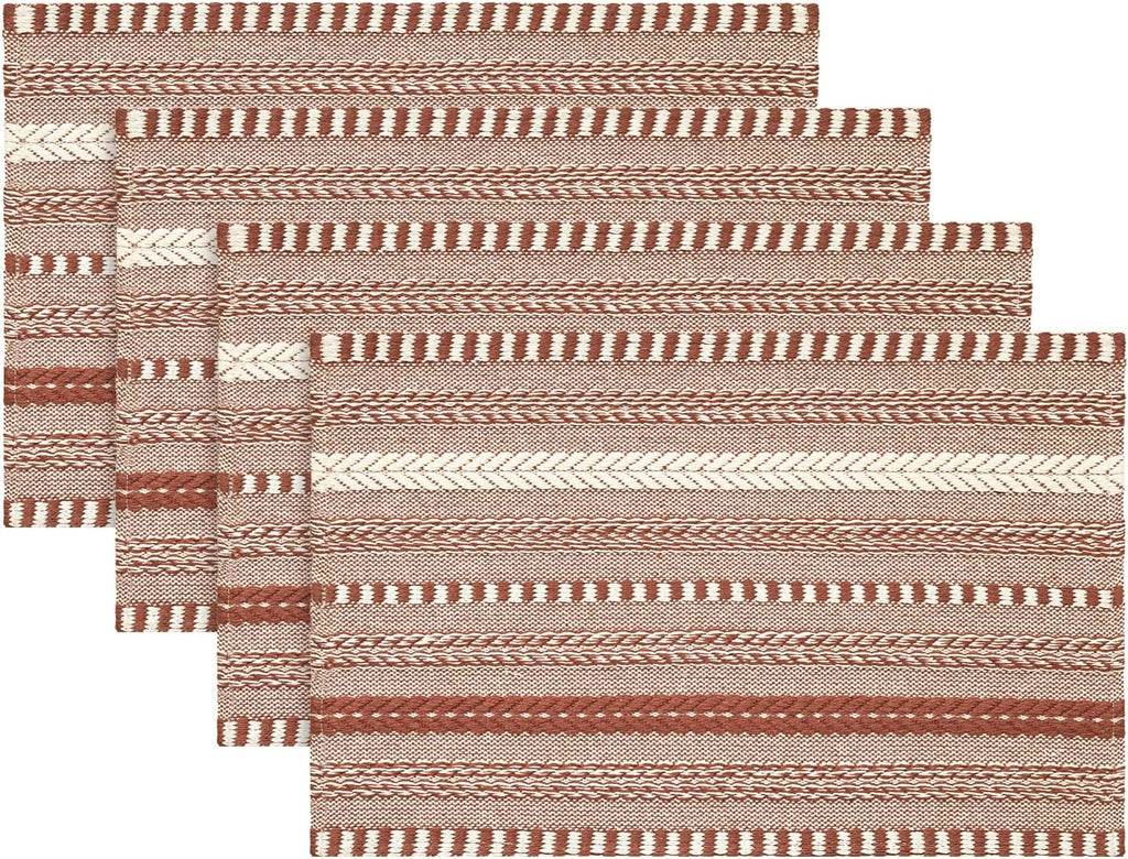 Artoid Mode Caramel Woven Braided Stripe Placemats Set of 4-12x18 Inch