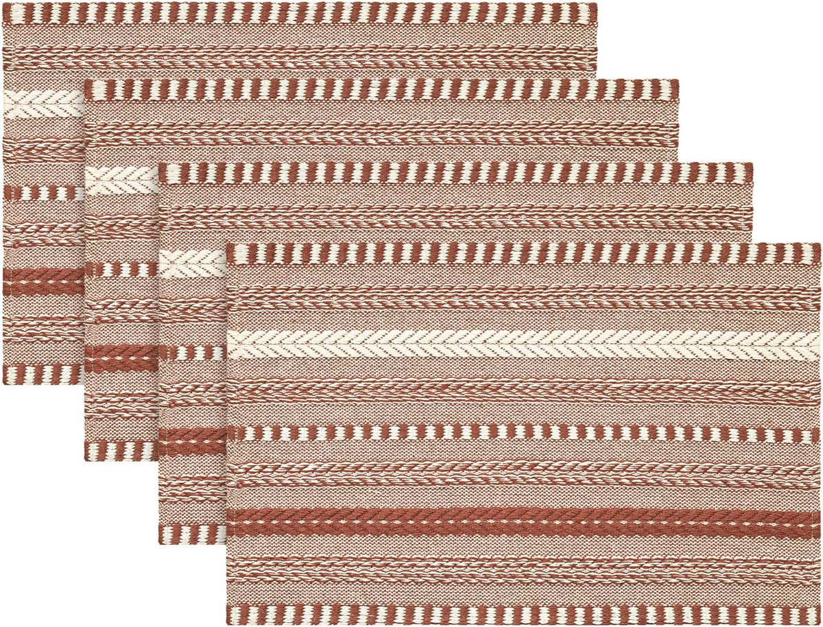 Artoid Mode Caramel Woven Braided Stripe Placemats Set of 4-12x18 Inch
