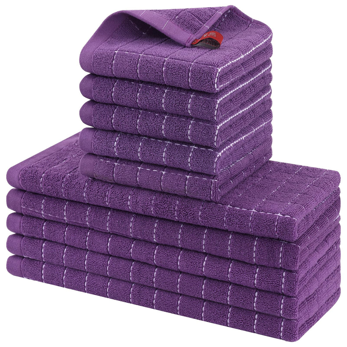 Homaxy Cotton Terry Kitchen Towels and Dishcloths Set of 8, Black