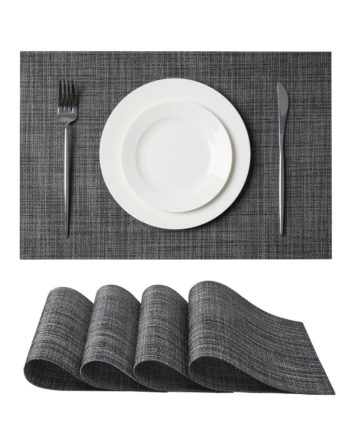 Beige White Placemats Set of 4 - Heat Resistant Non-Slip Place mats for Dining Table, Washable Durable PVC Vinyl Woven Table Mats(Beige White, 4)