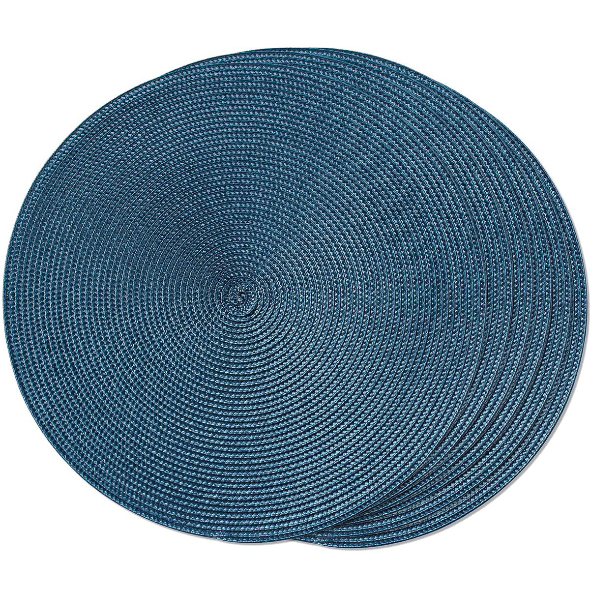 FunWheat Round Braided Placemats Set of 6 Table Mats for Dining Tables Woven Washable Non-Slip Place mats 15 in(Blue, 6pcs)