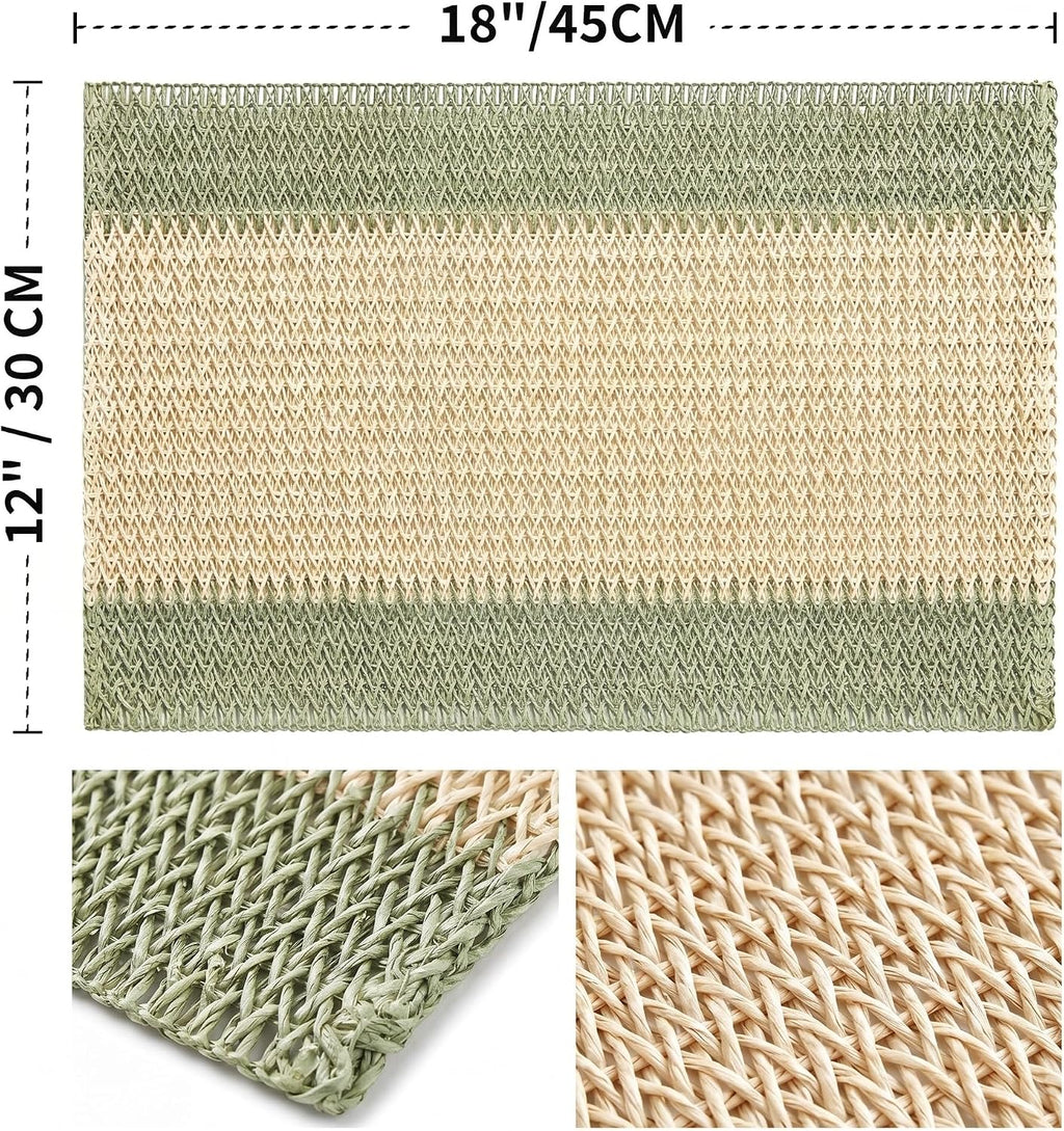 Artoid Mode Light Green Paper Woven Stripe Placemats Set of 4-12x18 Inch
