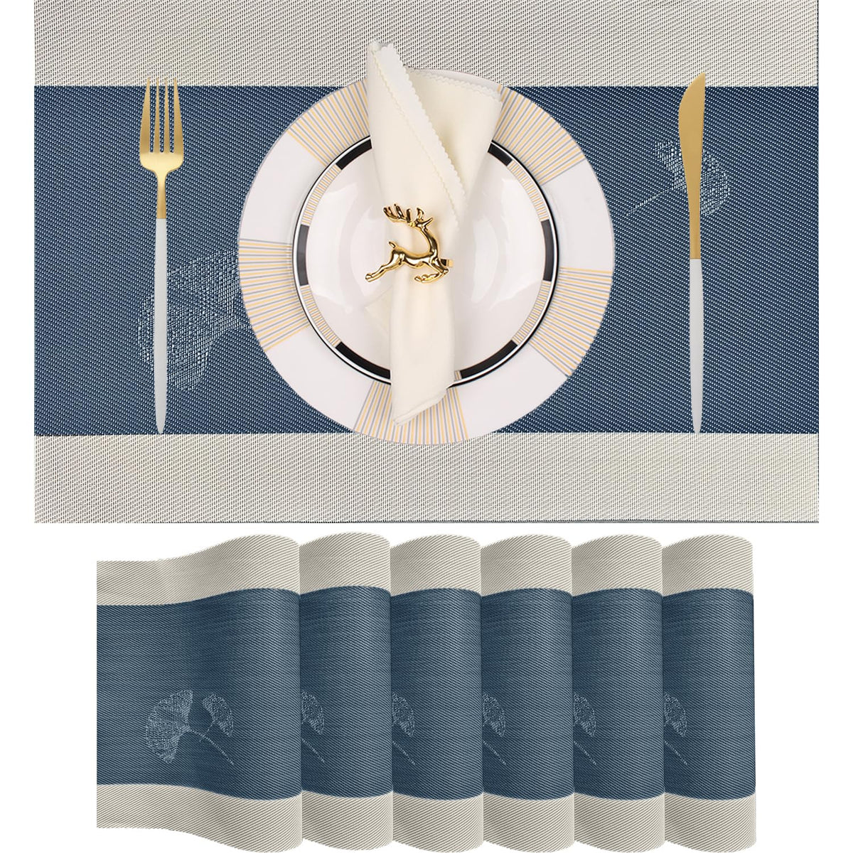 PIGCHCY Placemats,Washable Vinyl Woven Table Mats,Elegant Durable Placemats for Dining Table Set of 6 (Bamboo-Brown)