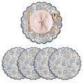 Ridhi Floral Block Print Round Placemats 15" in, Set of 4, Powder Blue