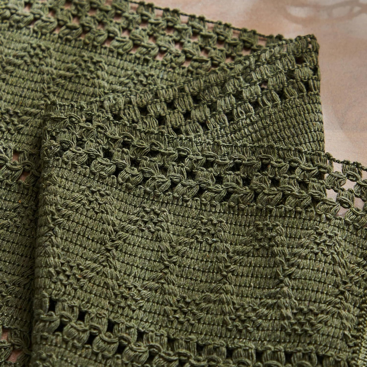 ZeeMart Macrame Style Boho Placemats Set of 4, Olive 12x20 Inch