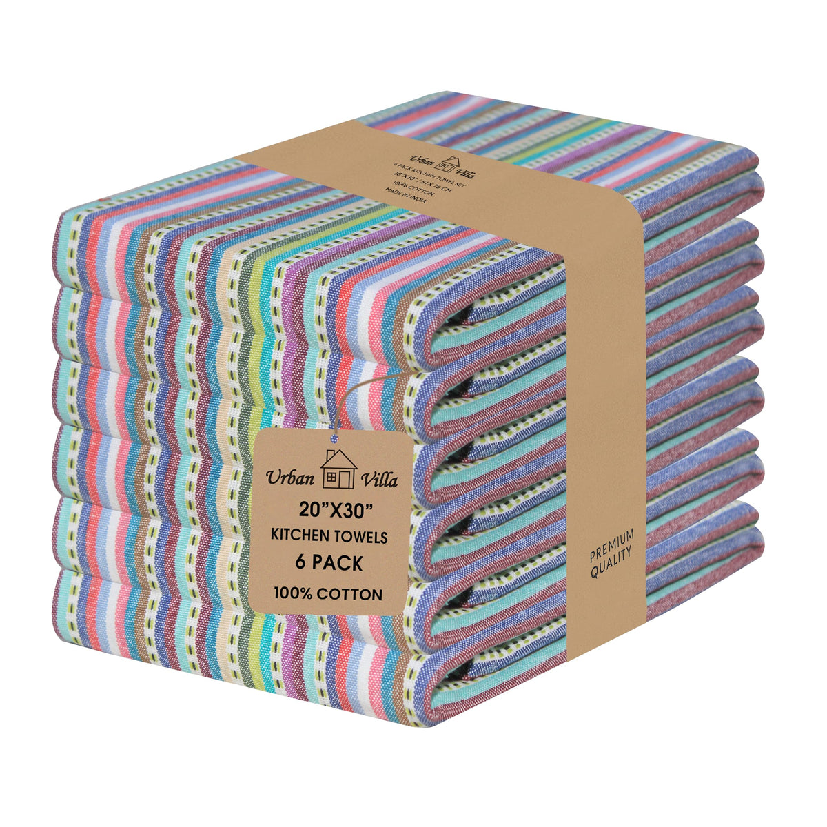 Urban Villa Kitchen Towels Cotton Dish Towels 12”x12” (Set of 8) Grey White
