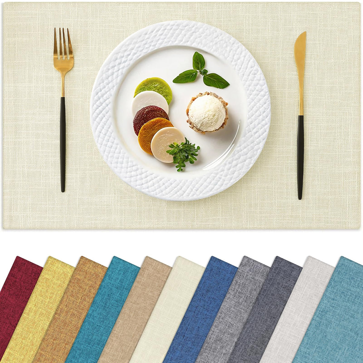 Homaxy Cloths Placemats for Dining Table Set of 6, 13" x 19", Flaxen