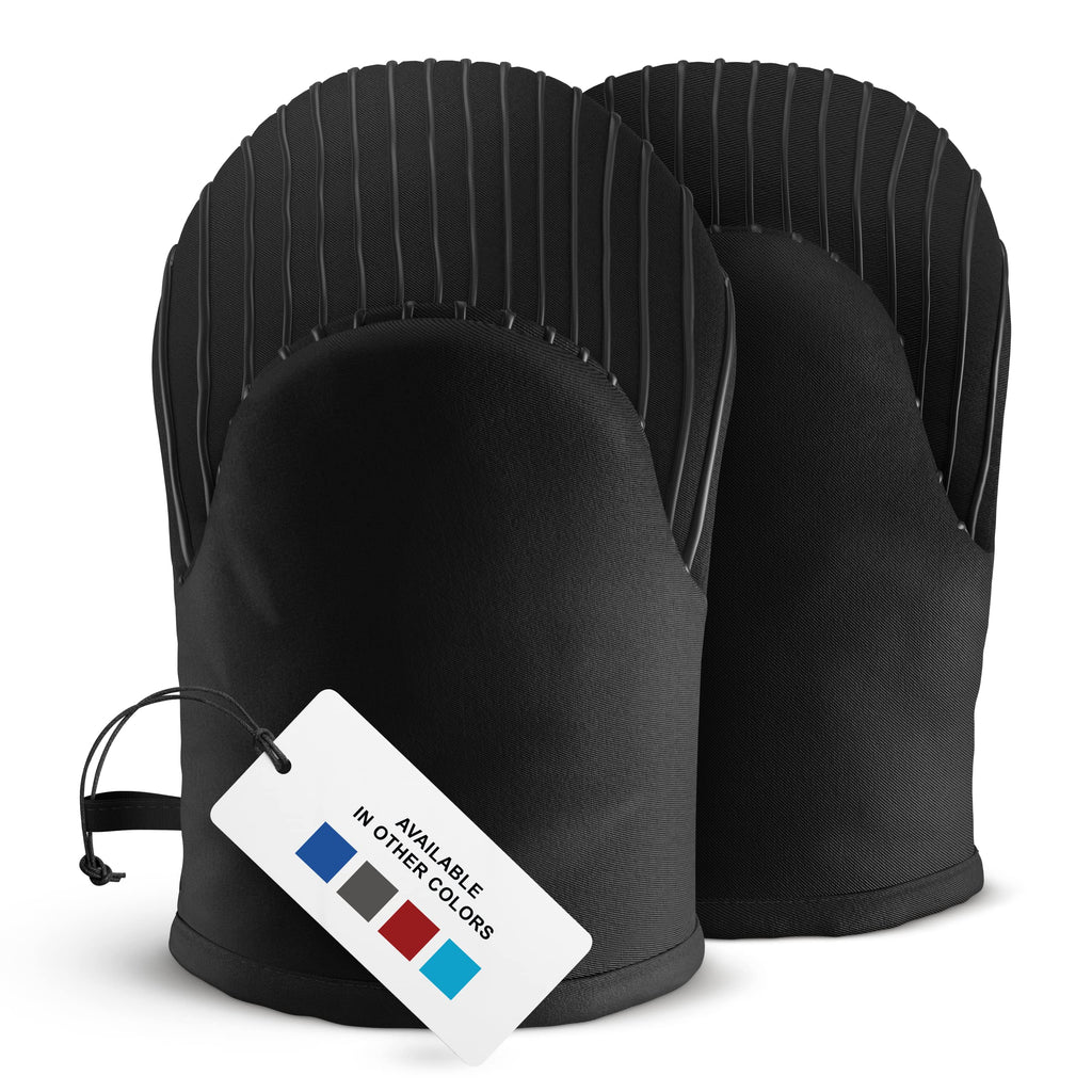 Silicone Mini Oven Mitts - Black Set of 2 - Heat Resistant to 536 F / 280 C Kitchen Gloves Professional Grade Pot Holders for Cooking Baking