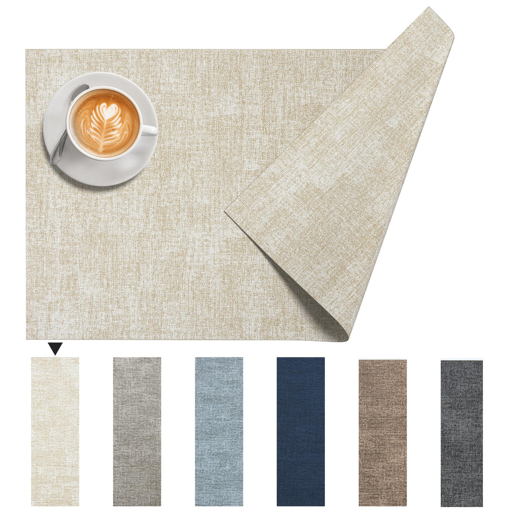 DOLOPL Placemats Set of 6, Reversible Faux Leather Place Mats, Dusty Blue