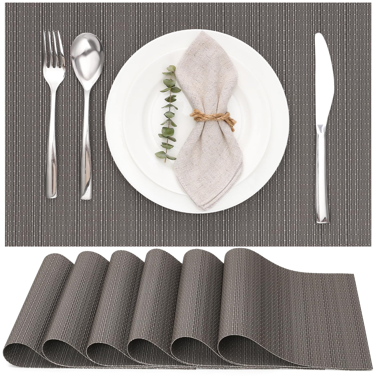Myir JUN Black Placemats Set of 8 Kitchen and Dining Table Placemats